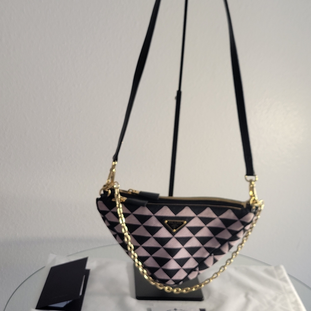 Prada Symbole leather and fabric mini bag - Black/Alabaster White. - Picture 6 of 9